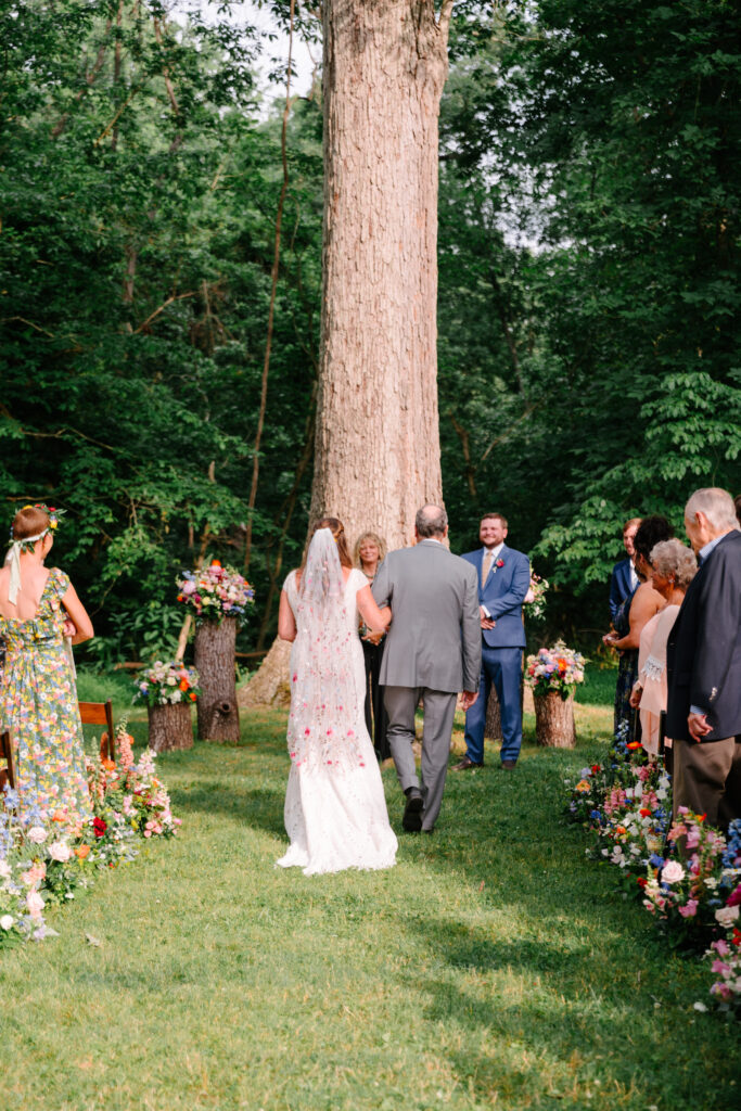 wedding florals, ceremony florals, virginia wedding, private estate wedding, middleburg va wedding, colorful wedding, colorful veil