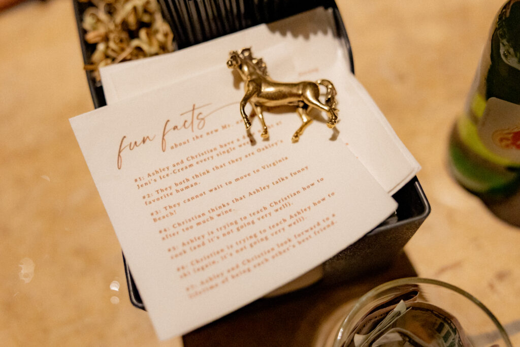 equestrian wedding touch, personalized cocktail napkins, fun facts cocktail napkin