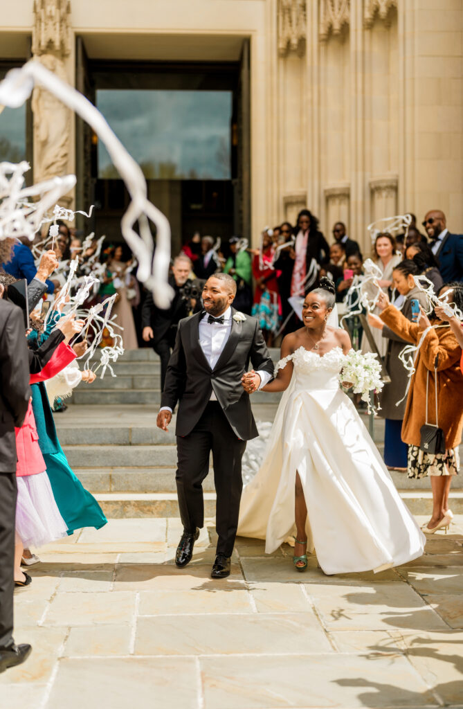 national cathedral wedding, ghanaian wedding, wedding ceremony, wedding dress, bridal dress, bridal bouquet, ceremony grand exit