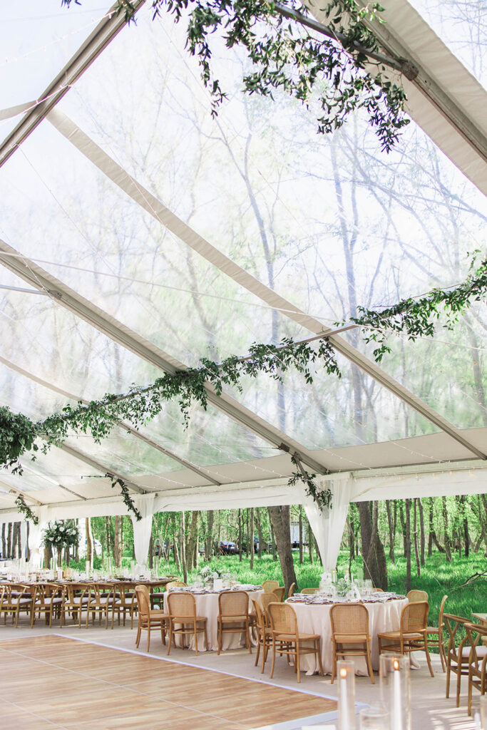 wedding, wedding design, virginia wedding, tented wedding, outdoor wedding, green and white wedding, private estate wedding, wedding greenery, wedding candles, wedding tablescape