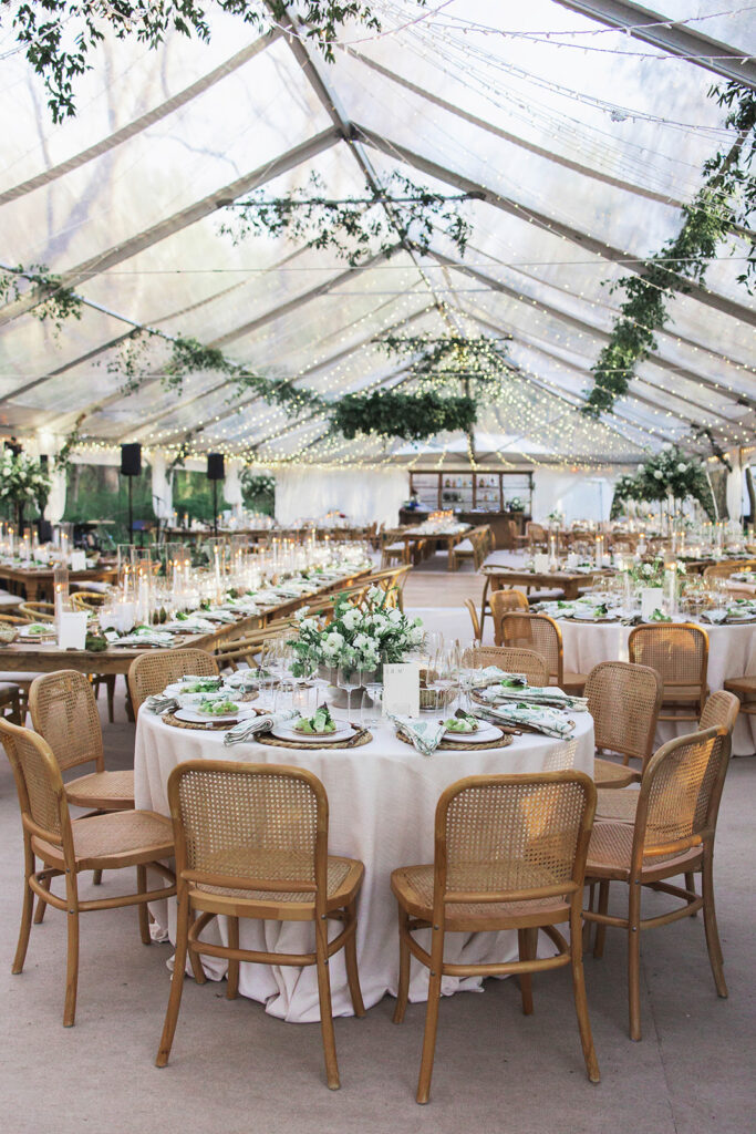 wedding, wedding design, virginia wedding, tented wedding, outdoor wedding, green and white wedding, private estate wedding, wedding greenery, wedding candles, wedding tablescape