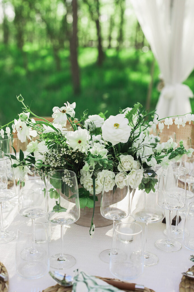 wedding, wedding design, virginia wedding, tented wedding, outdoor wedding, green and white wedding, private estate wedding, wedding greenery, wedding candles, wedding tablescape, wedding centerpiece