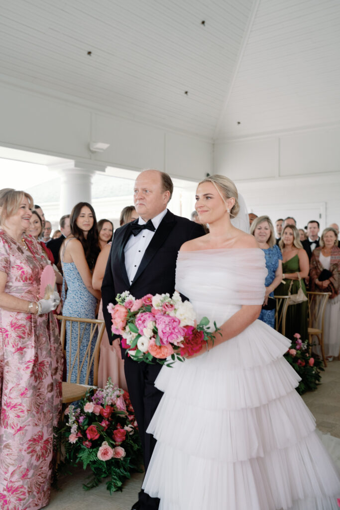 army navy country club wedding, washington d.c. luxury wedding planner and designer, washington d.c. wedding, pink wedding, summer wedding, pink wedding flowers, wedding ceremony decor, tulle layered bridal dress