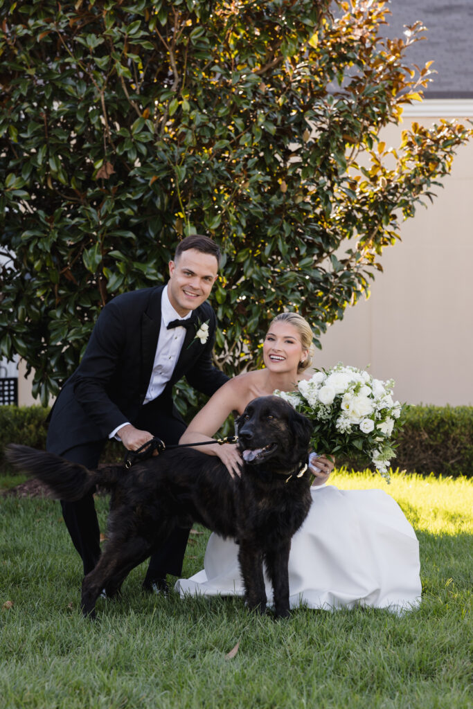 wedding in middleburg, dmv wedding planner, salamander middleburg wedding, bride and groom with dog portrait