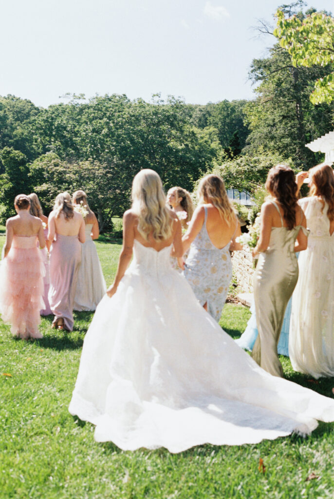 wedding at glenstone virginia, luxury wedding planner and designer, luxury tented wedding, fairtytale wedding, whimsical wedding, dmv wedding planner and designer, colorful bridesmaids dresses, colorful bridesmaids bouquet, colorful bridal bouquet