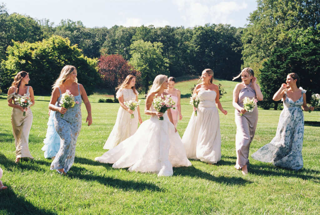 wedding at glenstone virginia, luxury wedding planner and designer, luxury tented wedding, fairtytale wedding, whimsical wedding, dmv wedding planner and designer, colorful bridesmaids dresses, colorful bridesmaids bouquet, colorful bridal bouquet