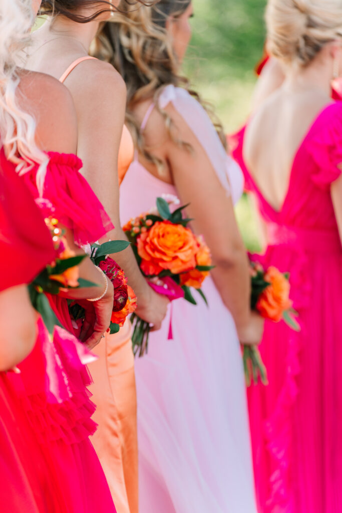 washington dc wedding planner, dmv wedding planner, destination wedding planner, indiana wedding planner, bridesmaids micro bouquet, bridesmaids small bouquet, bride and bridesmaids, sunset wedding color scheme, bridesmaids dress color scheme idea, wedding ceremony