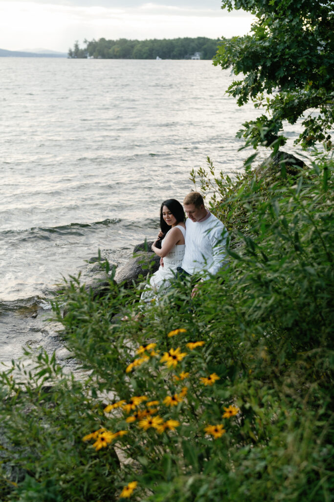 engagement shoot, lake winniesaukee, zimmerman dress, bridal engagement shoot, luxury wedding planner, luxury wedding photographer