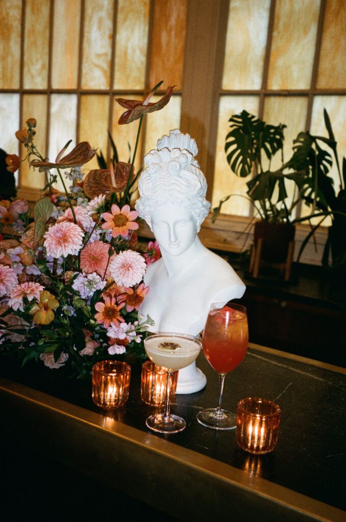 the line hotel washington d.c., wedding planner, dmv wedding planner, wedding florals, colorful wedding florals, flower centerpieces, wedding bar, signature drinks, wedding reception, fam event, 