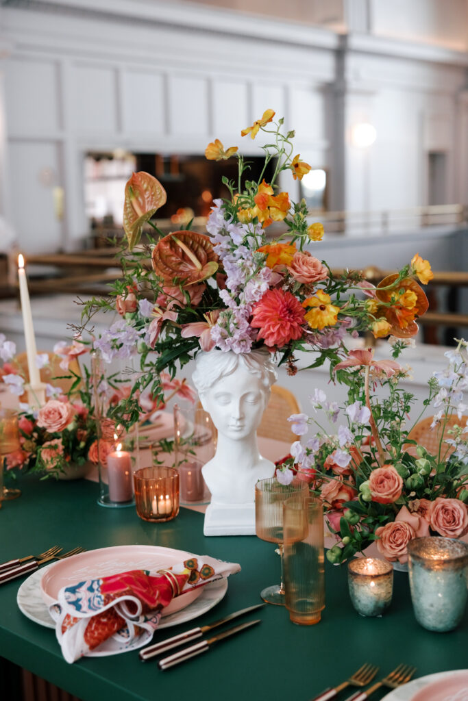 the line hotel washington d.c., wedding planner, dmv wedding planner, wedding florals, colorful wedding florals, flower centerpieces, wedding tablescape, wedding reception, fam event