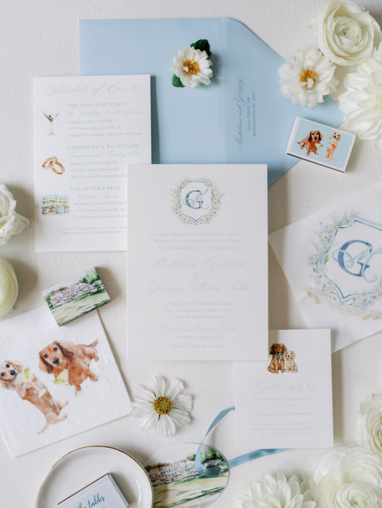 luxury wedding planner, luxury wedding, wedding design, wedding day details, wedding invitation, wedding matches, wedding dog cocktail napkins