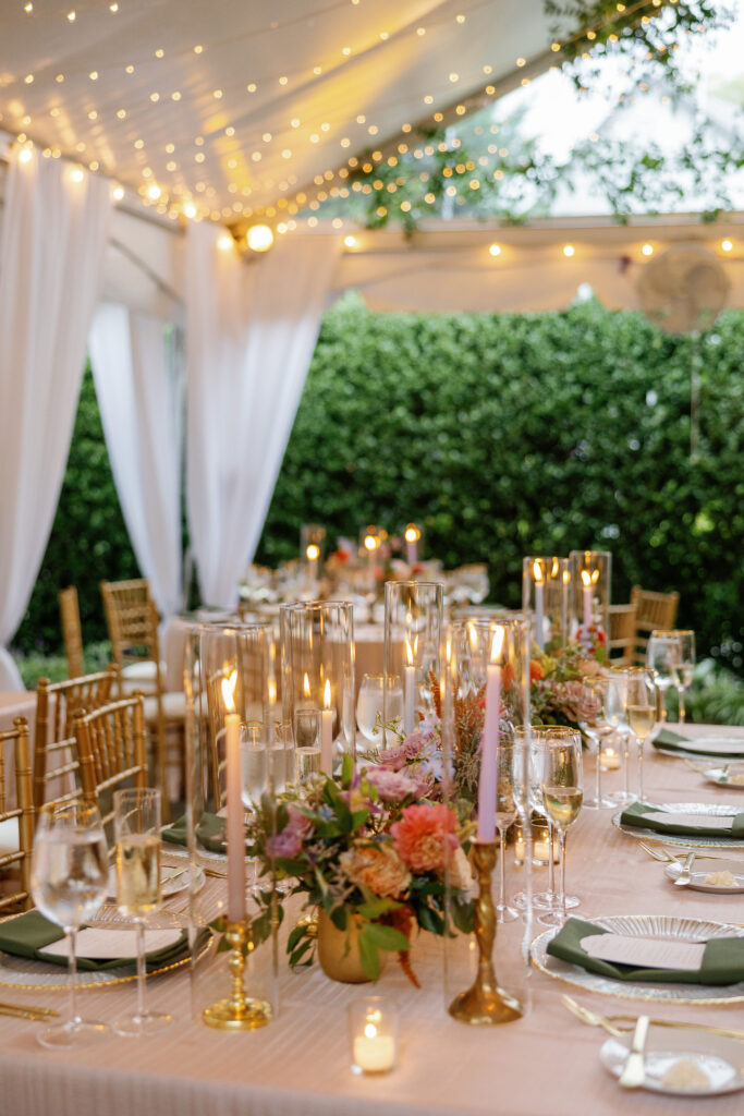 wedding at the red fox inn, virginia wedding, spring fall wedding, wedding reception, tented wedding, wedding tablescape, vida events wedding, pastel candles