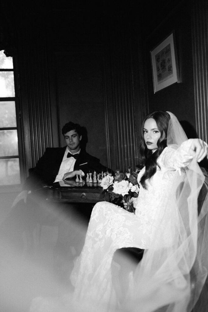 wedding british vogue shoot, bride and groom, bridal dress