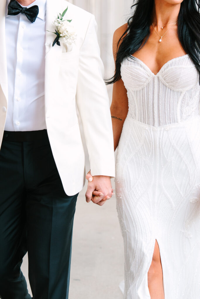 Wedding at the Evansville Museum of Arts, Indiana wedding, bride and groom, wedding dress, white tuxedo