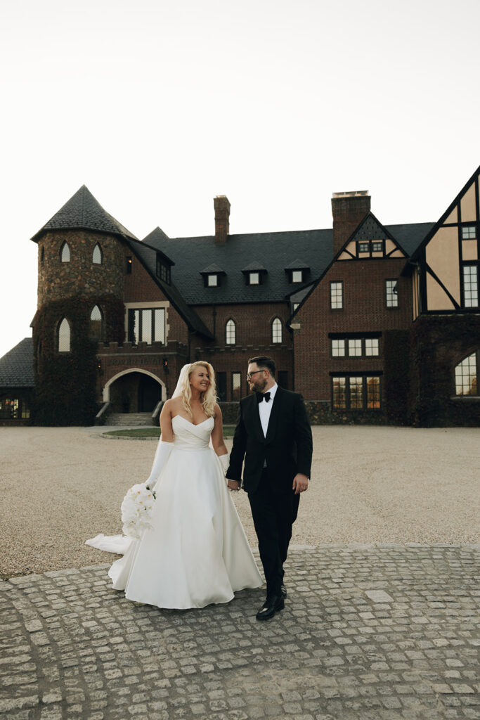 dover hall wedding, winter wedding, bridal gloves, bridal white bouquet, bridal dress, groom tuxedo, vida events