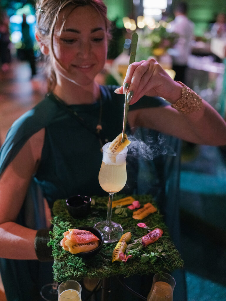 erin go glam, mellon auditorium, fairytale wedding, event entertainment, cocktail curations, smoky cocktail, wedding cocktail idea