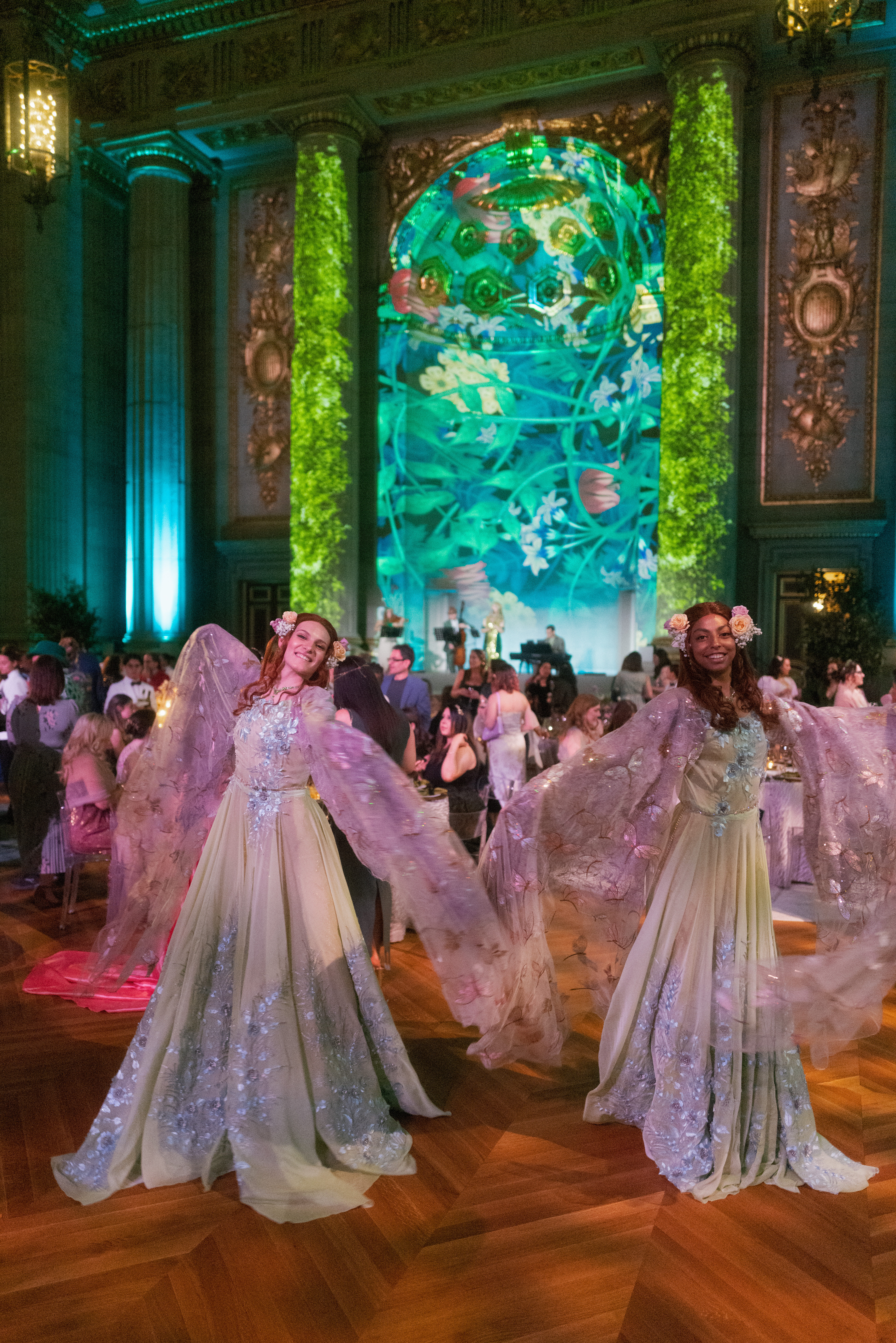erin go glam, mellon auditorium, fairytale wedding, light projection, event entertainment, event dancers