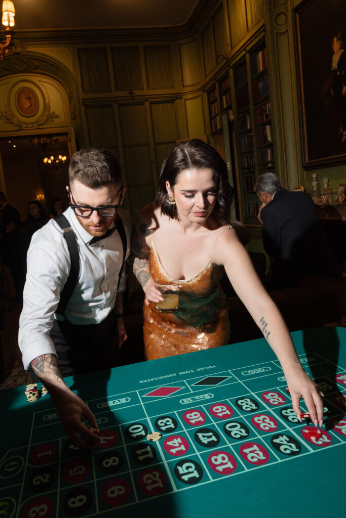 casino wedding, wedding roulette table, vida events wedding, meridian house wedding