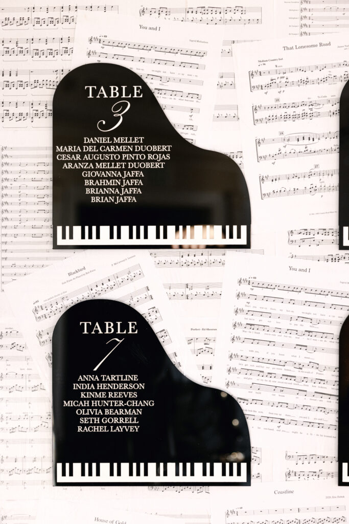 wedding seating chart, music seating chart, people magazine featured wedding, kobie turner wedding, virginia wedding planner, white and green wedding, vida events wedding