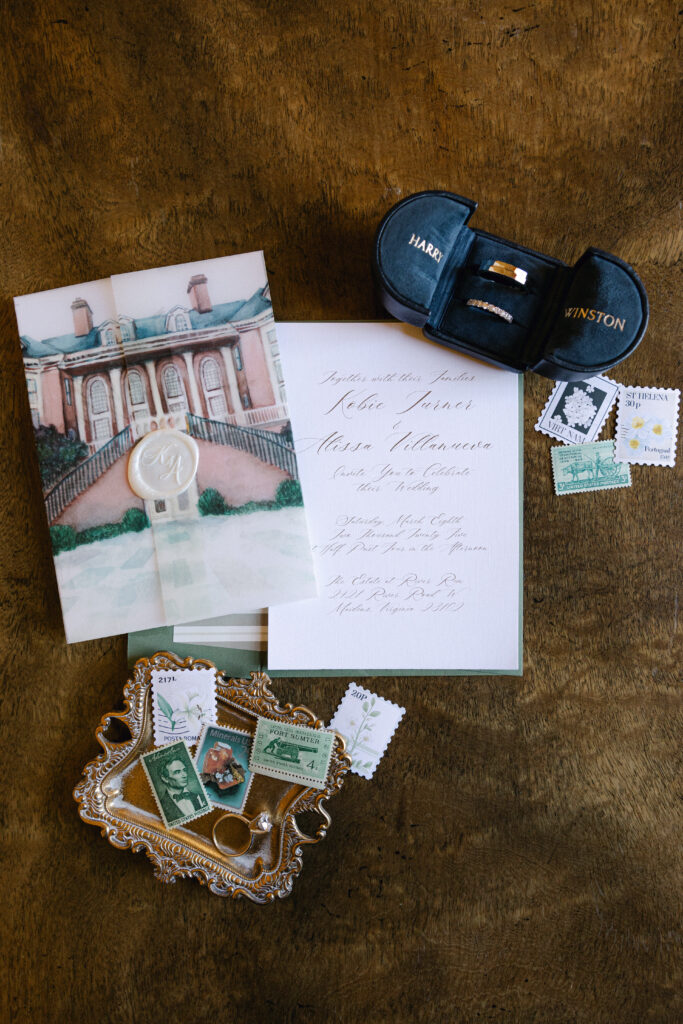people magazine featured wedding, kobie turner wedding, virginia wedding planner, white and green wedding, vida events wedding, wedding rings, wedding invitation