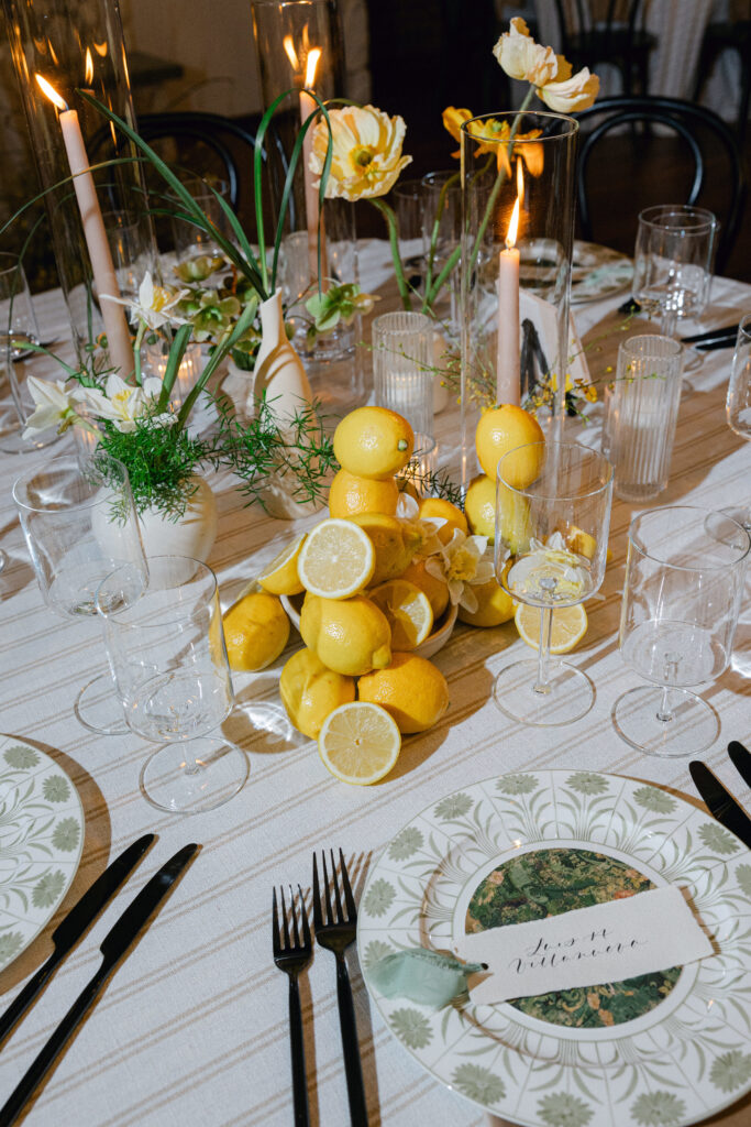 people magazine featured wedding, kobie turner wedding, virginia wedding planner, white and green wedding, vida events wedding, reception tablescape, wedding reception, lemon wedding centerpiece