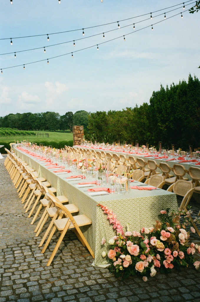 virginia wedding planner, richmond wedding venue, dover hall wedding, outdoor wedding, al fresco wedding, pastel wedding, pastel wedding flowers, outdoor reception, reception tablescape, wedding tablescape