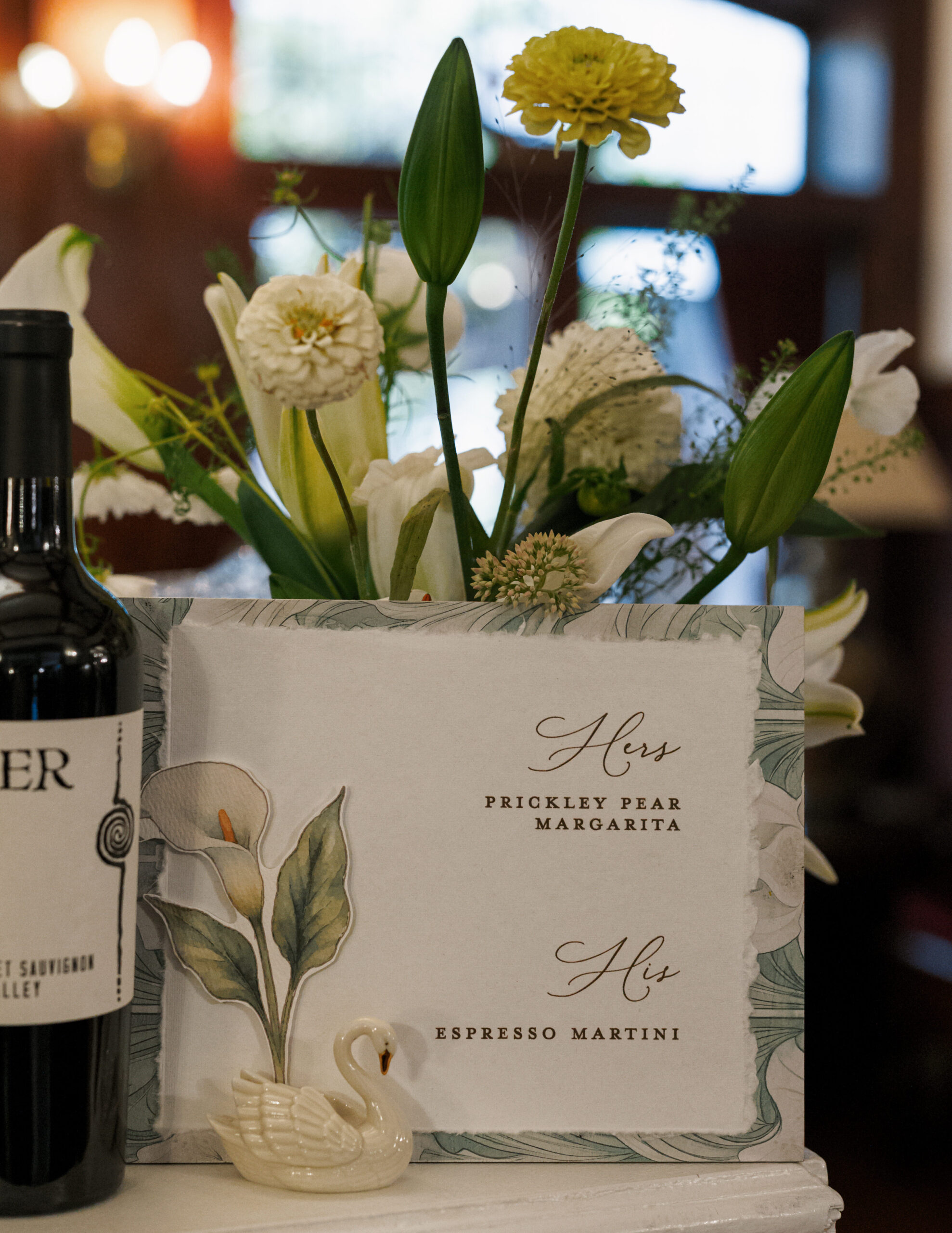 cocktail hour, signature cocktail signs, gramercy mansion wedding, vintage wedding, Maryland wedding