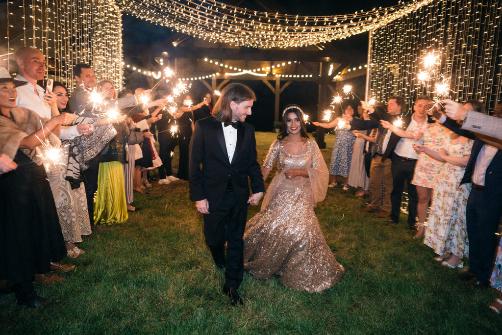 sparkler exit, blossom ridge farm wedding, charlottesville wedding, luxury wedding planner, virginia wedding planner, wedding reception, wedding dress, wedding exit, bride and groom